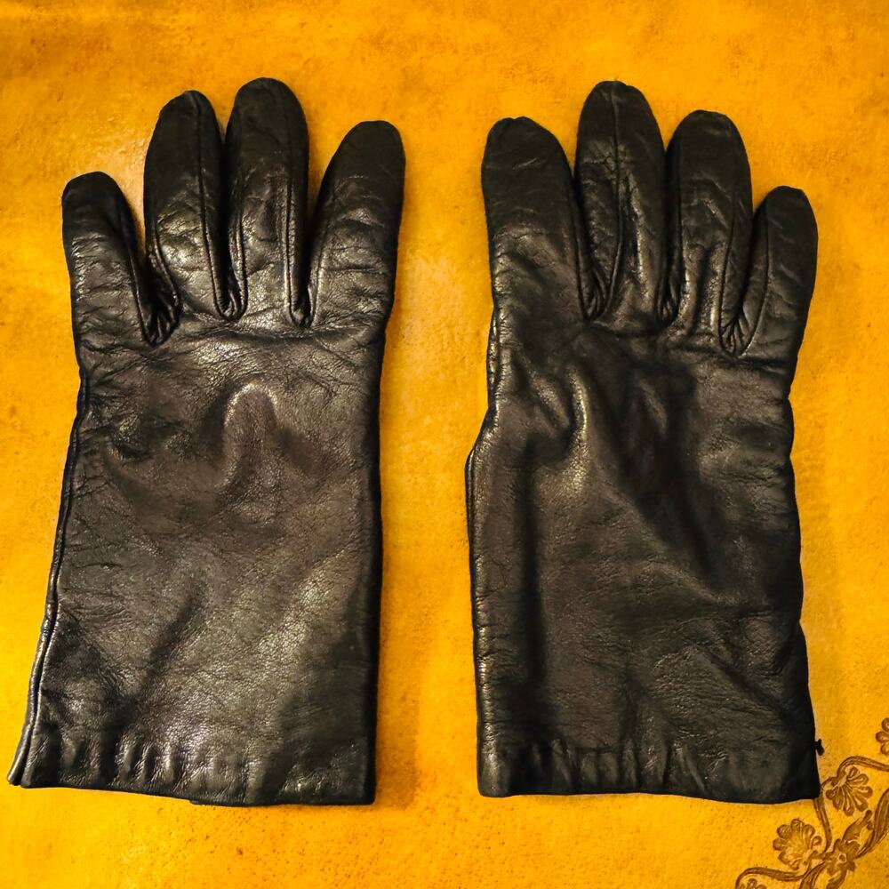 Vintage Womens Black Leather Made in Italy Butter Soft Cashmere Lined Sz Small